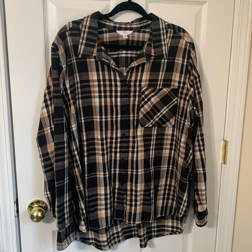 Time & Tru xxl (22) black/tan/white long sleeve flannel PTP 27”